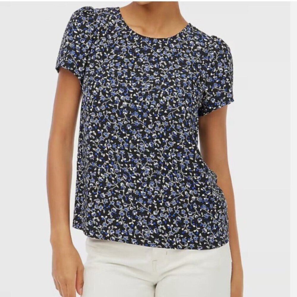J. Crew Factory Navy Ditsy Floral Short Sleeve Blouse - Size 2X